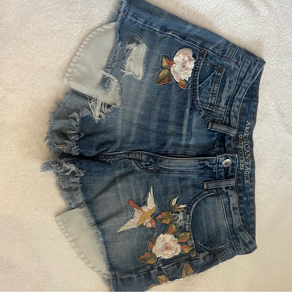 Embroidered Denim Shorts